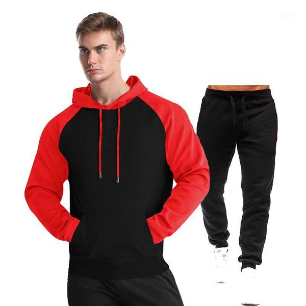 

men's tracksuits men's casual sports stitching sweater suit hooded clothing autumn and winter fleece warm suit1, Gray