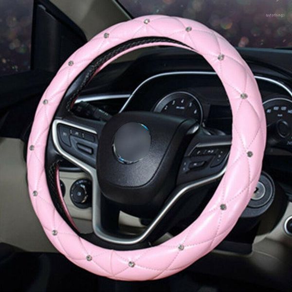

decor steering wheel cover crystal diamond pu leather car pink w/ rhinestone1