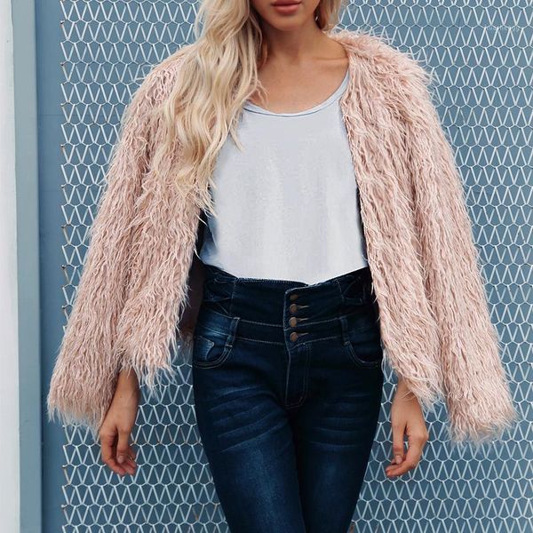 

women's faux fur coat fashion autumn winter warm fluffy collarless outerwear female casual short hairy solid jacket coats1, Black