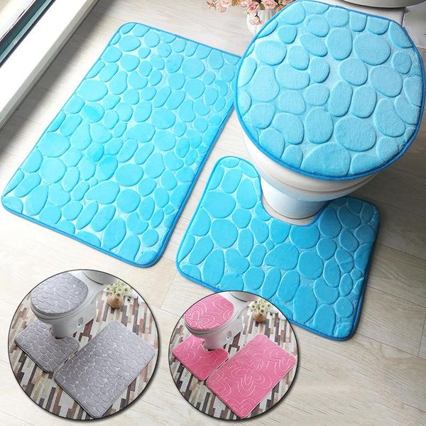 

3pcs/set bathroom bath mat set toilet rugs flannel anti slip shower carpets set home toilet lid cover shower room rug floor mat