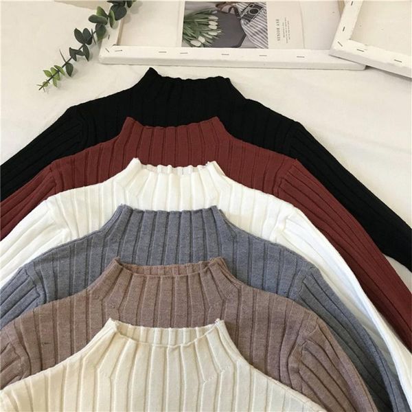 

sweater with a throat female 2021 new korean version half-turtleneck slimming short long sleeves knit women's wear mxy0181, White;black