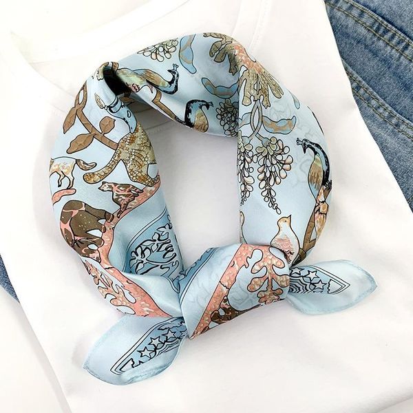 

2020 new silk neck scarf for women hair band print lady neckerchief bandana 53cm square scarves headband wraps tie sqcacy, Blue;gray