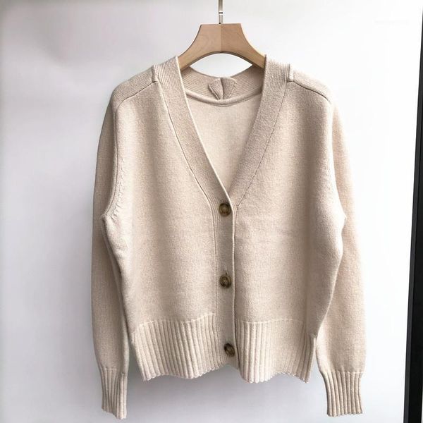 

women's knits & tees women cardigan 2021 autumn and winter v-neck long-sleeved single-breasted solid color loose cashmere coat sweater1, White