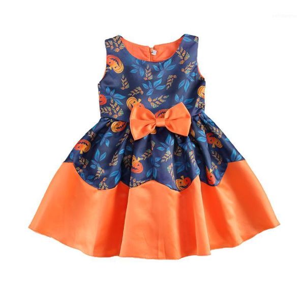 

girl's dresses baby kid girls halloween dress kids sleeveless o-neck mid-length printed princess party for girl 3-10years1, Red;yellow