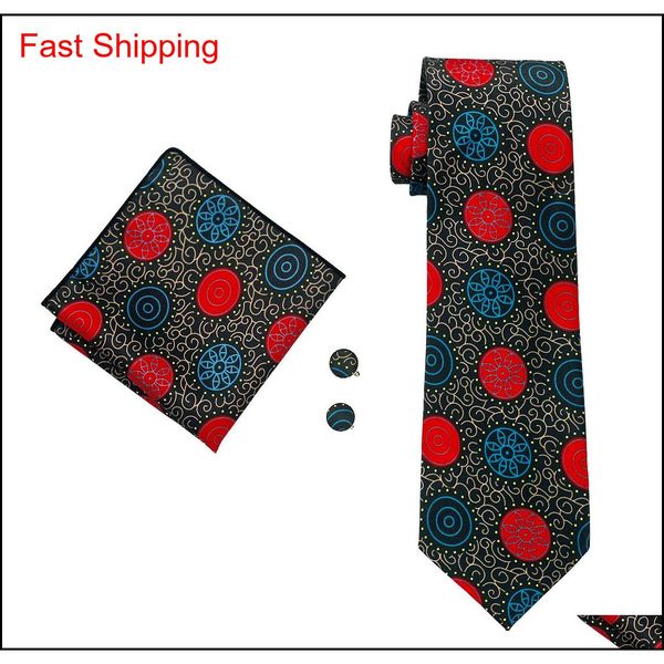 

stylish silk necktie with hanky cufflinks men's black blue red wedding tie new arrival printing party busines qyljom new_dhbest