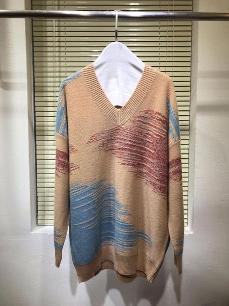 

women's sweaters 2021 winter runway fashion cashmere sweater women v-neck long sleeve sequins striped color patchwork, White;black