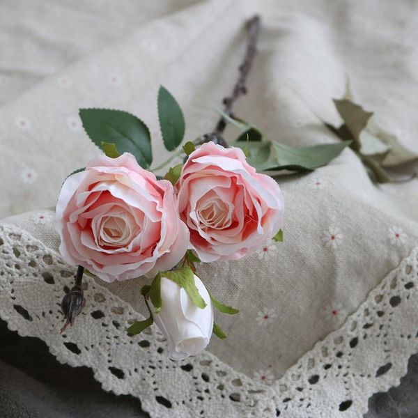

3 heads silk roses bouquet vases for home decor new year christmas wedding decorative flowers wreaths artificial flowers f wmtjbn