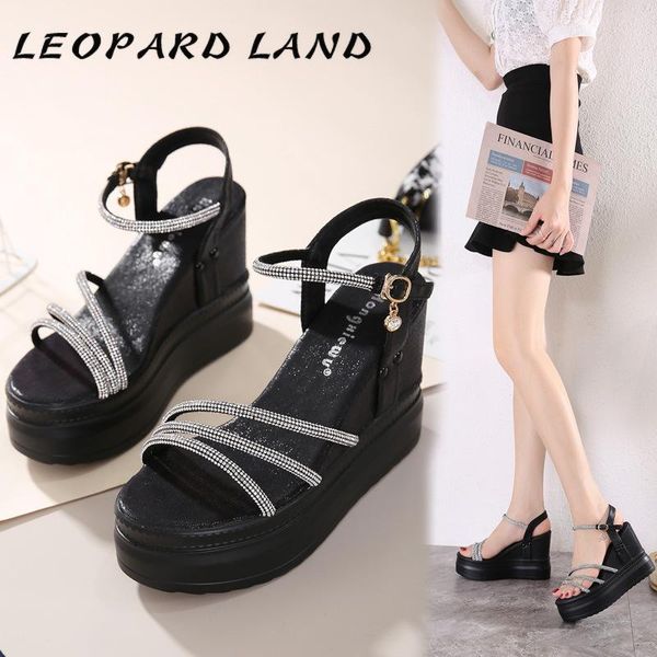 

sandals leopard land 2021 style crystal summer increased women's shoes high-heeled -333-39, Black