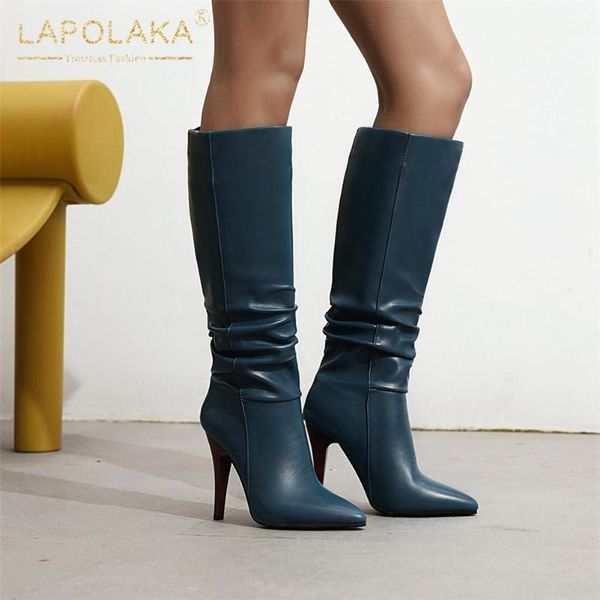 

lapolaka new design 2020 big size 43 autumn short boots pointed thin high heels explosion boots woman shoes1, Black