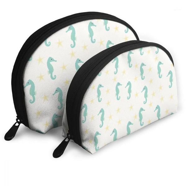 

cosmetic bags green little seahorse pattern portable bags clutch pouch shell mother and daughter storage bag z0081
