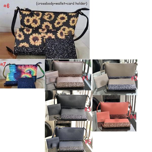 

3pc/set sunflower print leather women shoulder bag tie dye wallet handbag bag shoulder card designer vintage crossbody sunflower glitte uluq
