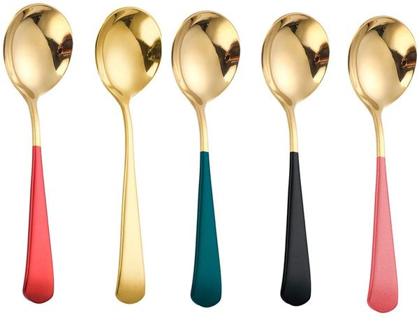 

stainless steel soup spoon thick short handle round gold head ice cream spoon for dessert fruits milk coffee