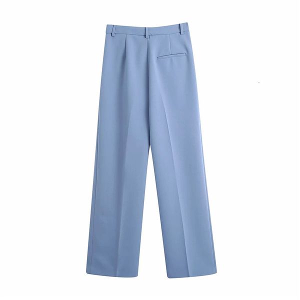 

2021 new woman trouser blue darted high waist wide leg women fashion pocket zip fly office wear elegant female pants nkg3, Black;white