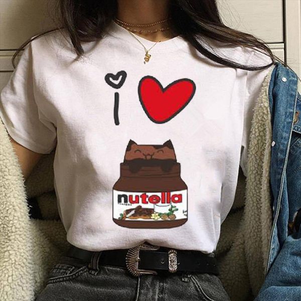 

i love nutella aesthetic t shirt women funny print tumblr casual white tee summer fashion graphic grunge women clothes