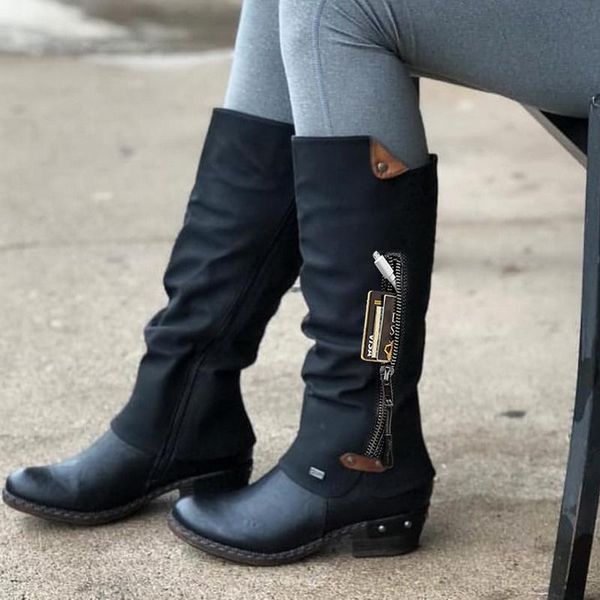 

botas para invierno occidental para mujer, botines estilo punk, clidos, con cremallera lateral, Black