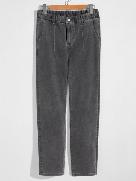 

men elastic waist straight jeans h4mf#, Blue