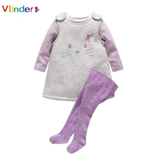 

vlinder new 3pcs baby set infant baby girls spring autumn clothes long sleeves stripe bodysuit cat vest snug baby pantyhose y200803, White