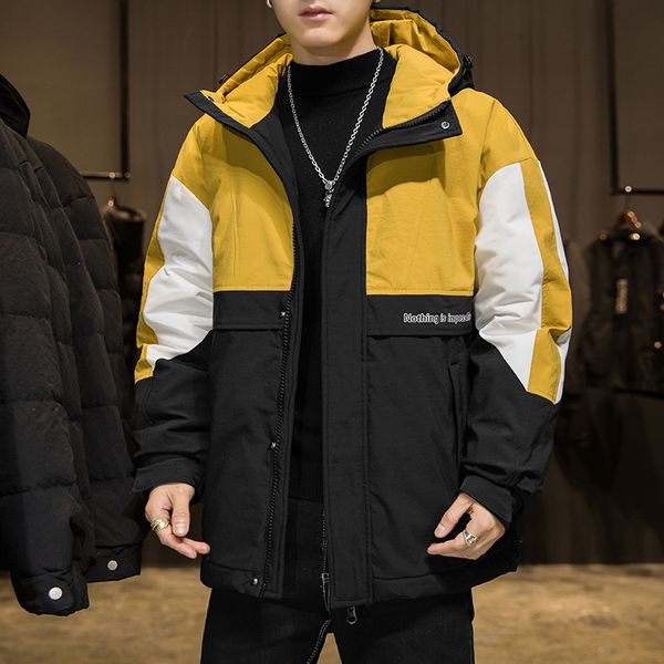

men's down jacket hooded windproof cold-proof fashion warmth trend color matching q1215, Black