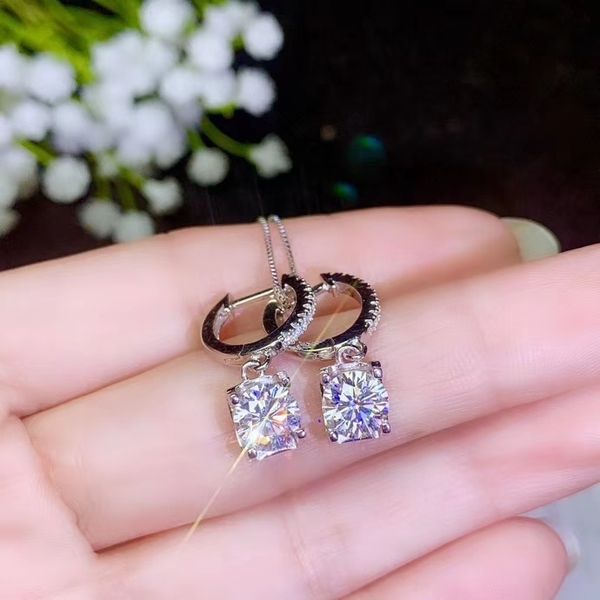 

5*5mm gem glitting moissanite gemstone dangling earring pendant for women 925 sterling silver girl birthday gift 200923