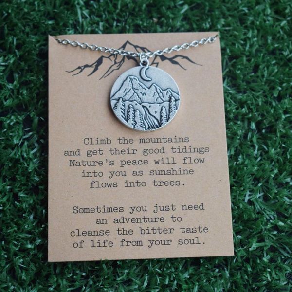 

12pcs mountain necklace pine tree river pendant travel, Silver