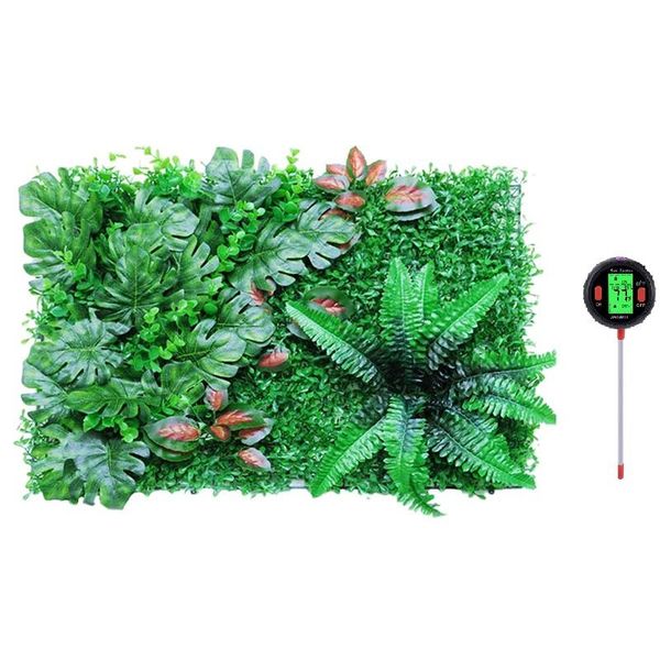 

artificial green plant mats hedges,greenery wall backdrop & 5 in 1 ph water moisture meter humidity