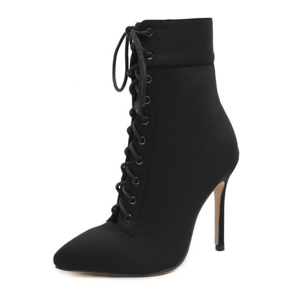 

boots 2021 autumn winter women ankle woman female high heels black gladiator short lace up rivets botas mujer
