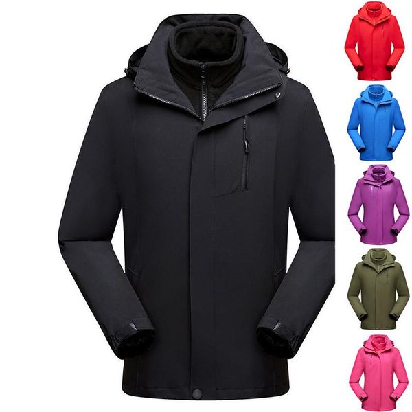 

men & women winter parka waterproof cycling jacket outdoor hiking hooded breathable windbreaker plus velvet fleece warm coacts, Blue;black