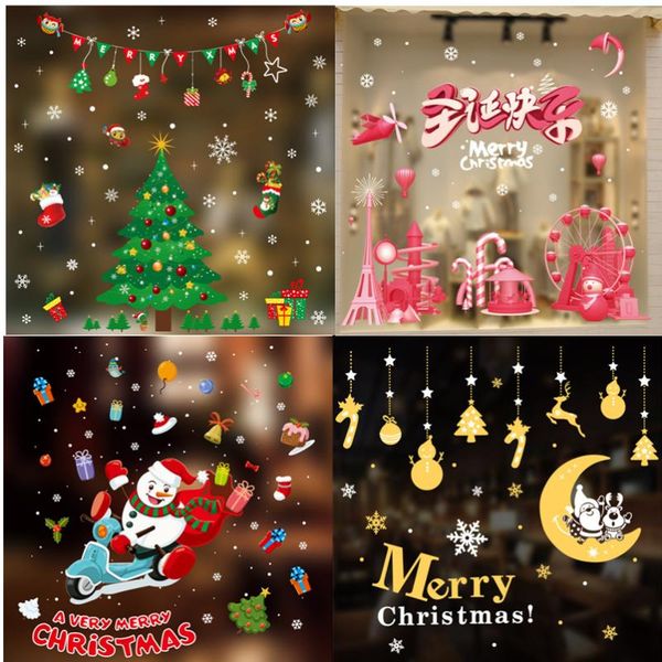 

wall stickers 1pcs merry christmas kids room home decor santa elk glass windows sticker decoration for noel