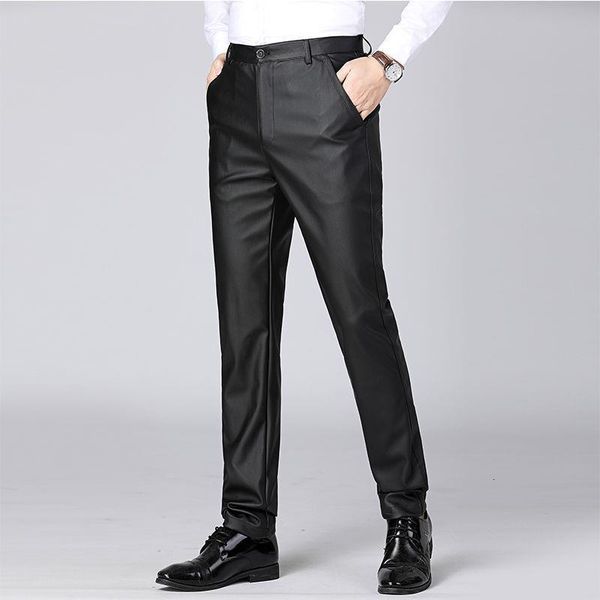 

summer black leather pants men's thin slim pu leather pants single-layer loose straight high street full length faux leather