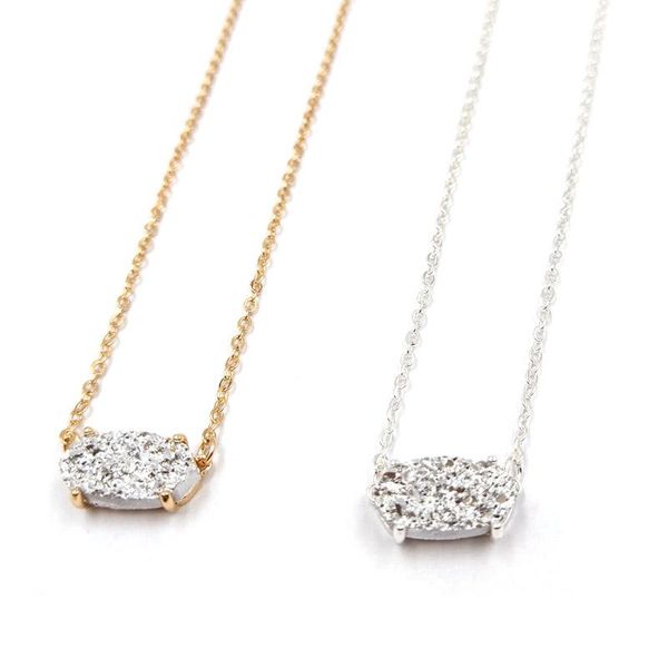 

2020 selling small oval druzy stone pendant necklace mini oval choker pendant necklace, Silver