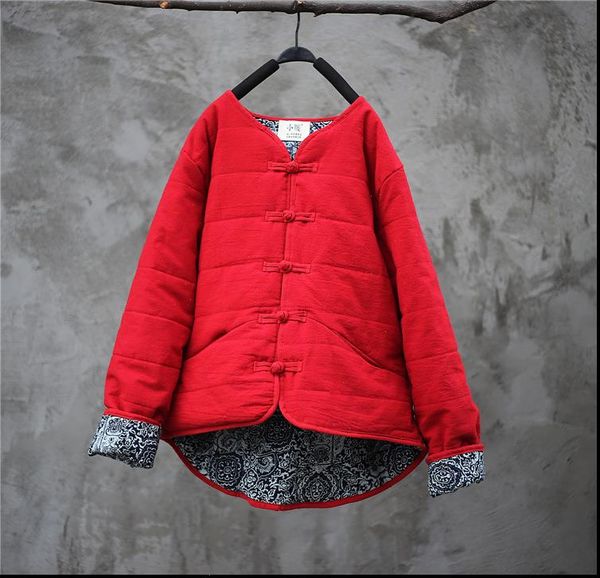 

female cotton linen winter coat vintage cotton padded jackets women artistic porcelain patchwork veste femme drop shipping, Black