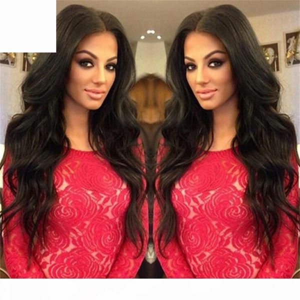 

8a unprocessed brazilian wave full lace human hair wigs 150%density wave full lace wigs with baby hair middle part ship, Black;brown