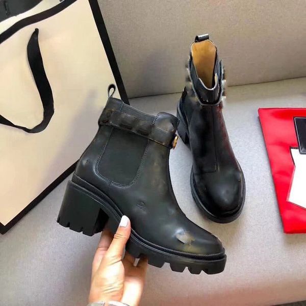 

women shoes martin desert boot real leather medal coarse non-slip women winter shoes chaussures booties size 34-41, Black
