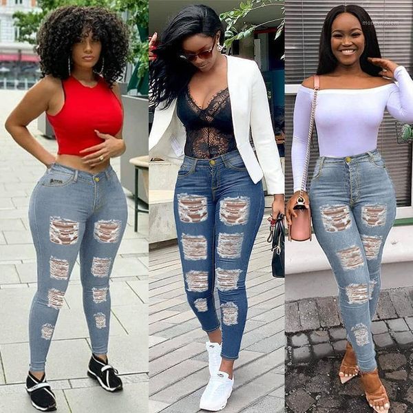 

women's jeans women slim pants washed ripped hole gradient long denim regular jean leggings clothes1, Blue