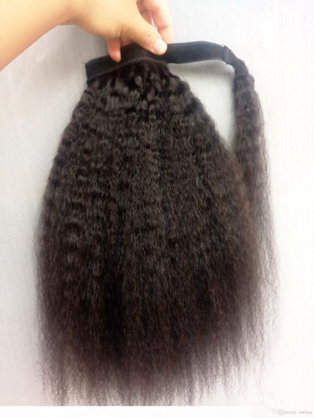 

brazilian human virgin remy kinky straight ponytail hair extensions clip ins natral black color 100g one bundle