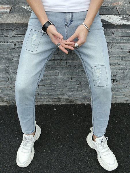 

men stone washed ripped skinny jeans m2fu#, Blue