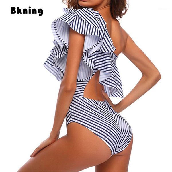

bkning xxl striped one piece swimwear large women summer 2019 monokini puls size swimsuit ruffle onepiece bathing suit 1 trikini1, White;black