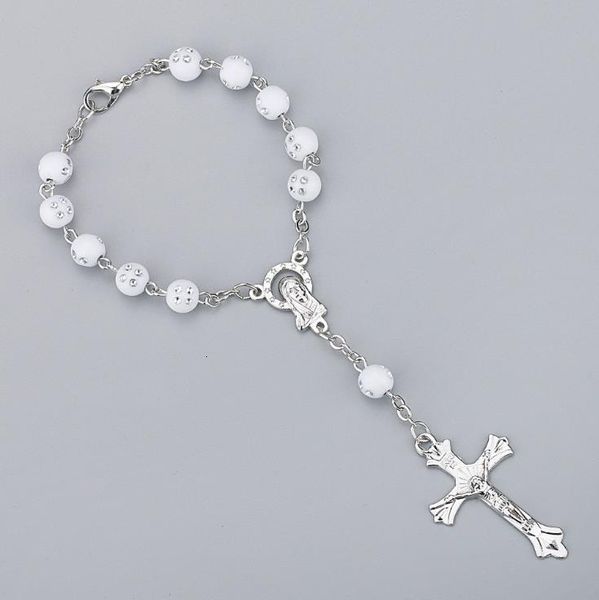 

christian needle acrylic cross curved bead rosary bracelet