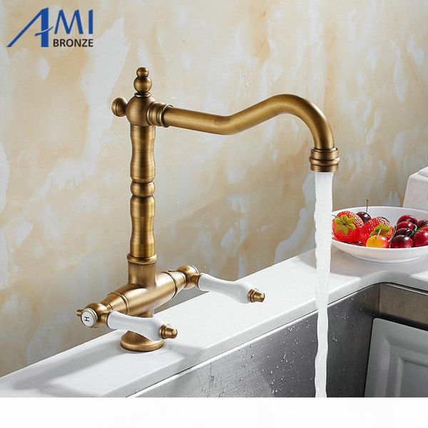 

360 поворотного смеситель для кухни античной латуни хромированных польских двойной ручка ванной бассейн раковина смеситель смесители t200424