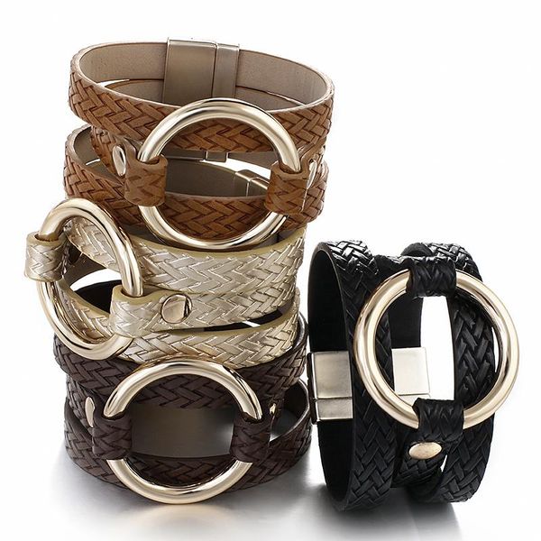 

flashbuy 5 color simple round leather bracelets for women vintage metal charm wrap bracelets charms jewelry femme accessories sqcqmk, Golden;silver