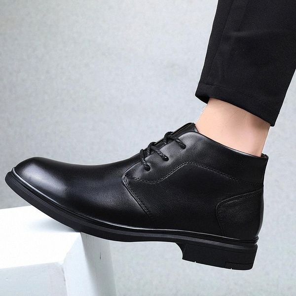 

man genuine leather boots lace up winter leather plush warm snow shoes anti slip father lace up ankle boots man snow a4 #j92g