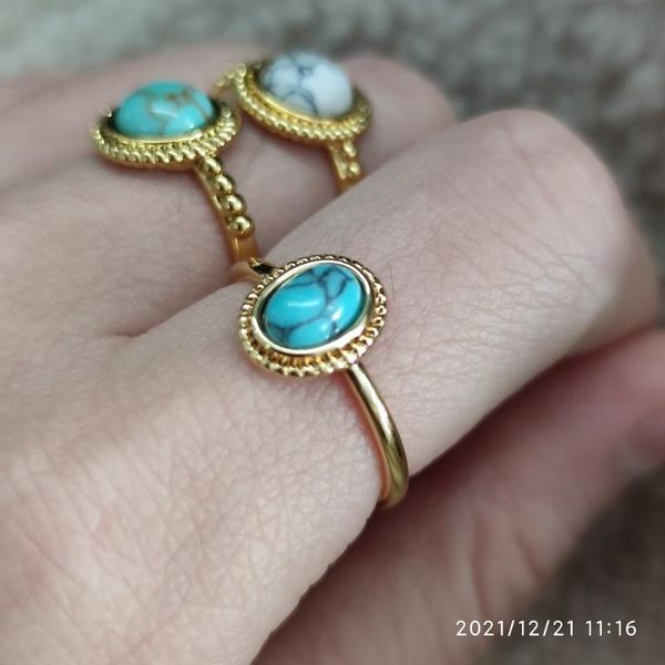 Fedi nuziali Piccolo anello in pietra turchese blu per donna Donna Coppia in rame Matrimonio Gioielli da sposa in oro vintage per fidanzamento