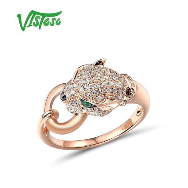 

vistoso gold ring for women genuine 14k 585 rose gold leopard ring emerald sparkling diamond engagement anniversary fine jewelry t200908, Golden;silver