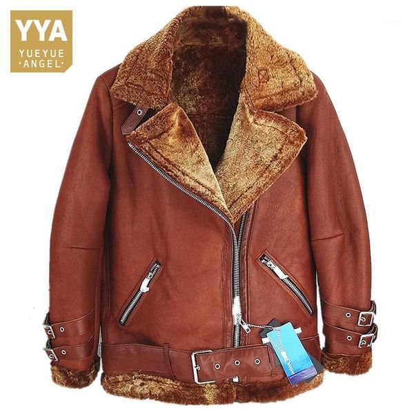 

winter real leather wool jacket women luxury warm loose sashes biker coat vintage zipper casual real fur jacket outerwear female1, Black
