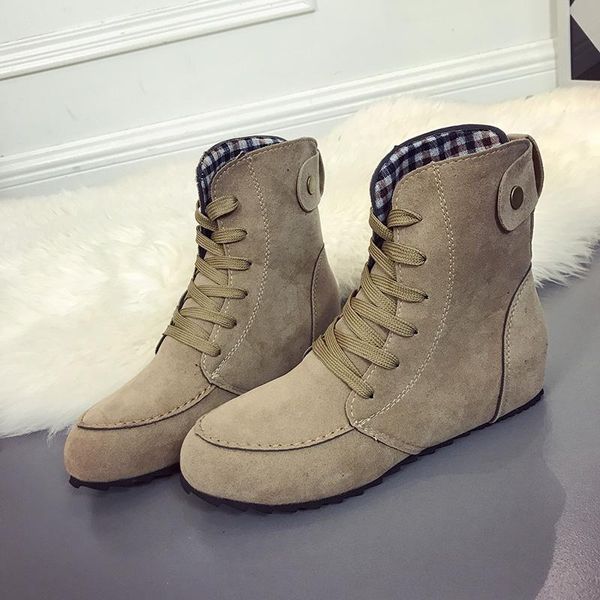 

snow boots women 2020 new lace up suede ankle boots shoes woman botas british wind warm autumn fashion flat women shoes, Black