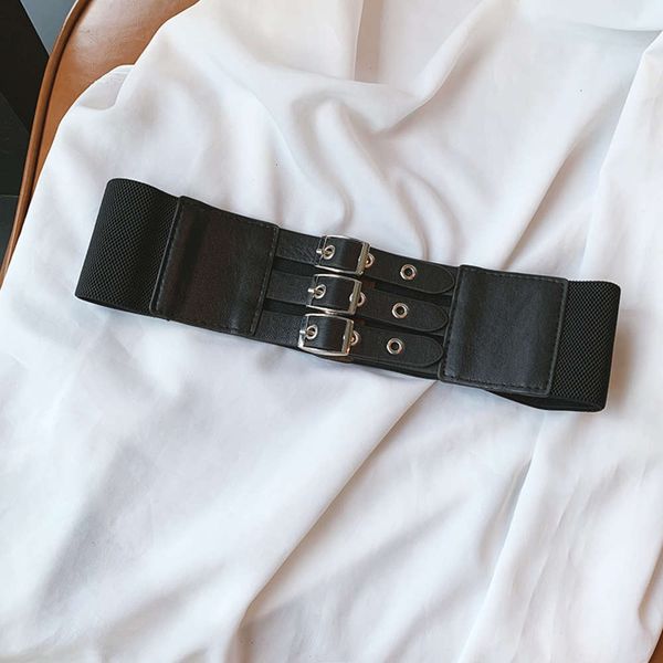 

three row pin fashionable button pu leather waist cover women's decorative shirt dress with elastic wide belt, Black;brown