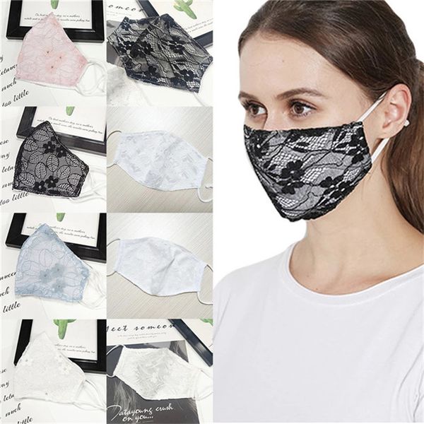 

lace mask womens gold glitter flowers lace decoration elastic face mask nightclub lace face mask 2020 fast shipping, Blue;black