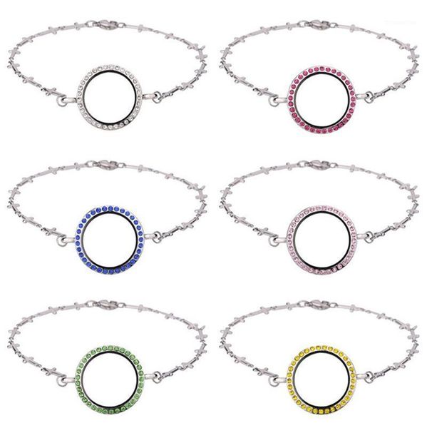 

10pcs rhinestone round glass lockets bracelet living memory locket bangles cross stainless chain fit floating charms1, Golden;silver