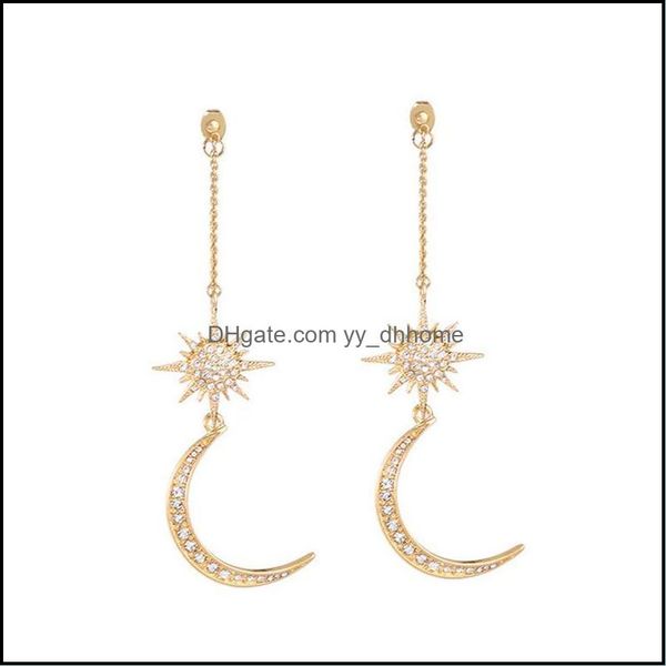

dangle & chandelier earrings jewelry 2021 arrival fashion classic geometric women asymmetric of star and moon female korean drop delivery 1c, Silver