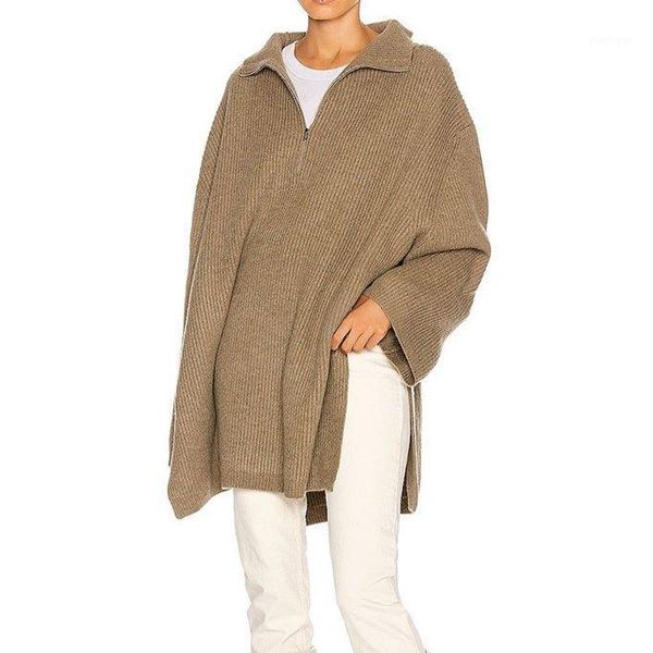 

women sweater 2020 winter wool turtleneck loose split mid-length sweater women's autumn/winter new thick knit1, White;black